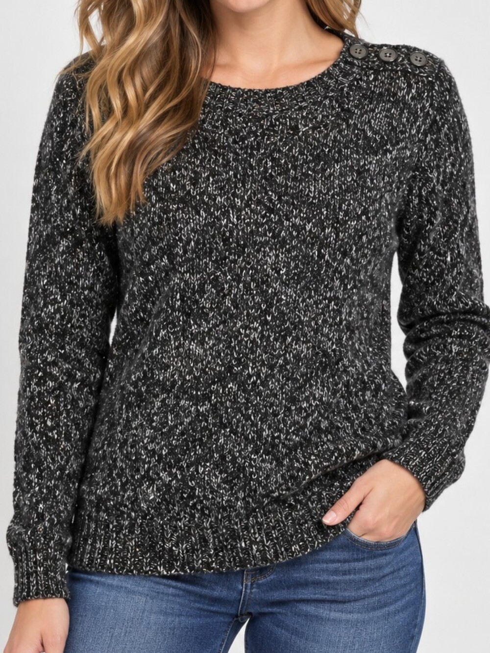St. John's Bay Women's Metallic Marled Knit Sweater Black Gray Size L